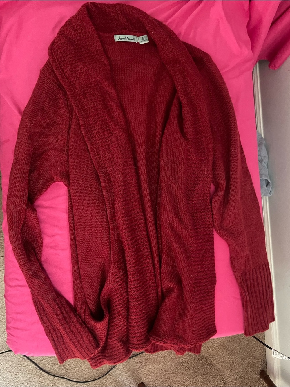 jason maxwell Burgundy Open-Front Shawl Collar Cardigan